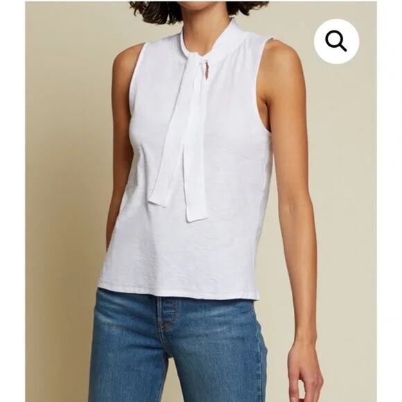 Nation LTD NWT Lana White Slim Fit Pima Cotton Tie Neck Basic Simple Tank Top - Picture 1 of 11
